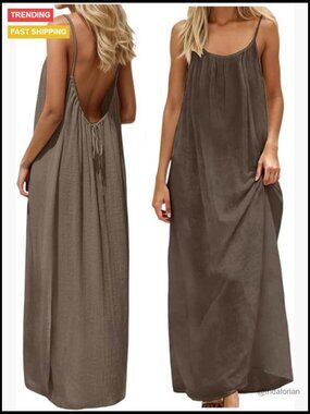 Backless Cami Dress Maxi Lounge Dress Open Back Sleeveless House Dress Summer